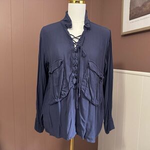 Free People Lace Up V-Neck Blouse